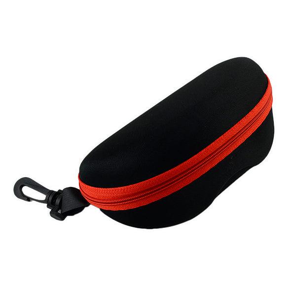 A Hard Sunglasses Case with Lock Clasp and Zipper Closure