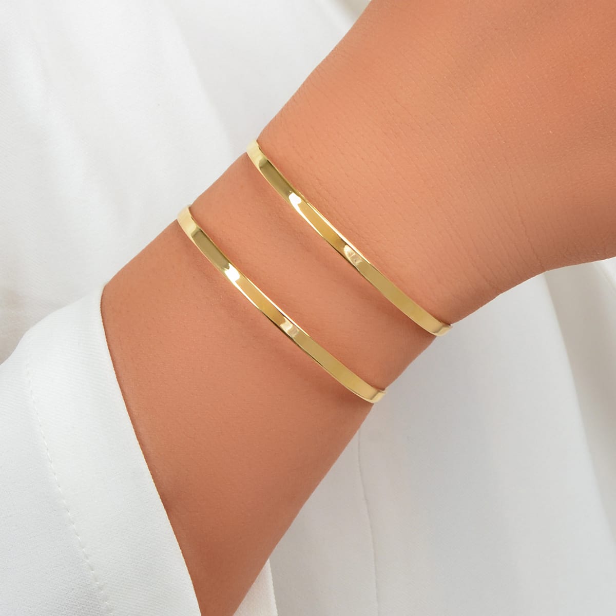 Double-Layered Gold Open Cuff Bangle Stylish Statement Bracelet