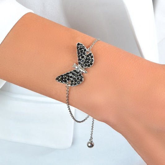 Stunning Black Diamond Butterfly Pendant Bracelet - Sparkle and Style Jewellery