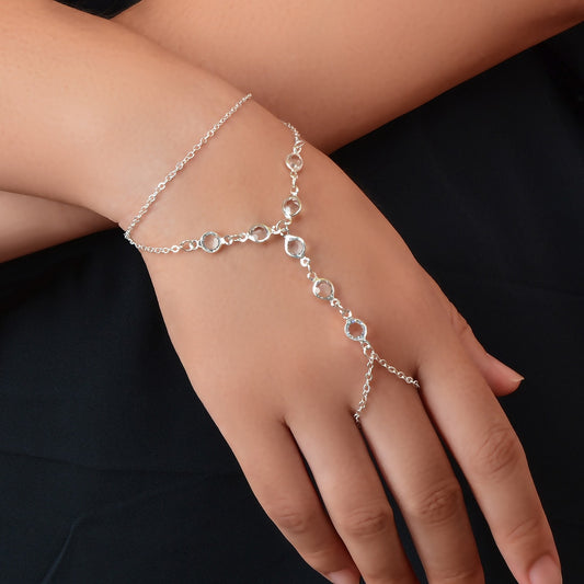 Transparent Rhinestone Double-Layer Chain Bracelet with Ring Connector