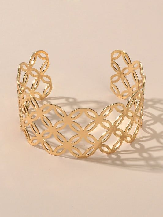 Hollow Cutout Wide Cuff Bangle Modern Statement Bracelet