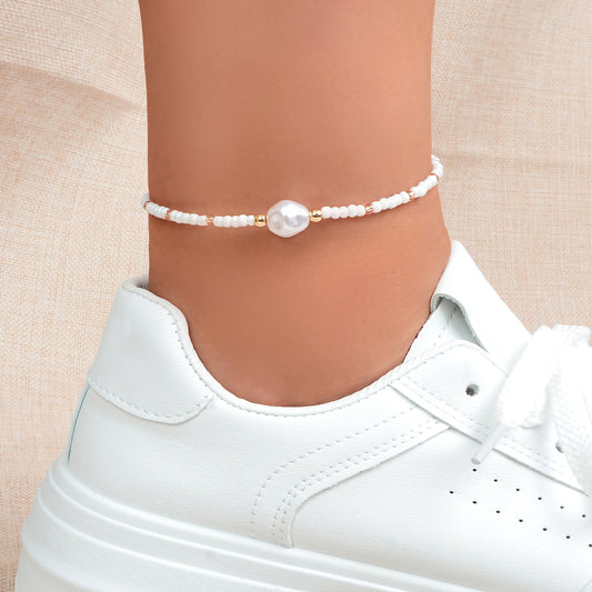 Ethnic Style Bohemia Accessories Chic Pearl Charm White Seed Beads String Anklet