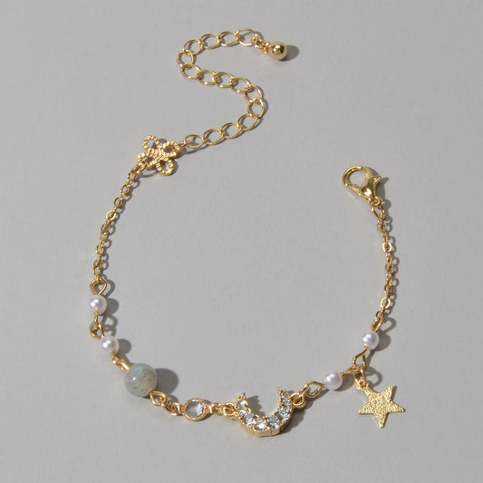 Luxurious Jewellery Party Wear Gold Chain Rhinestone Star Moon Charm Bracelet