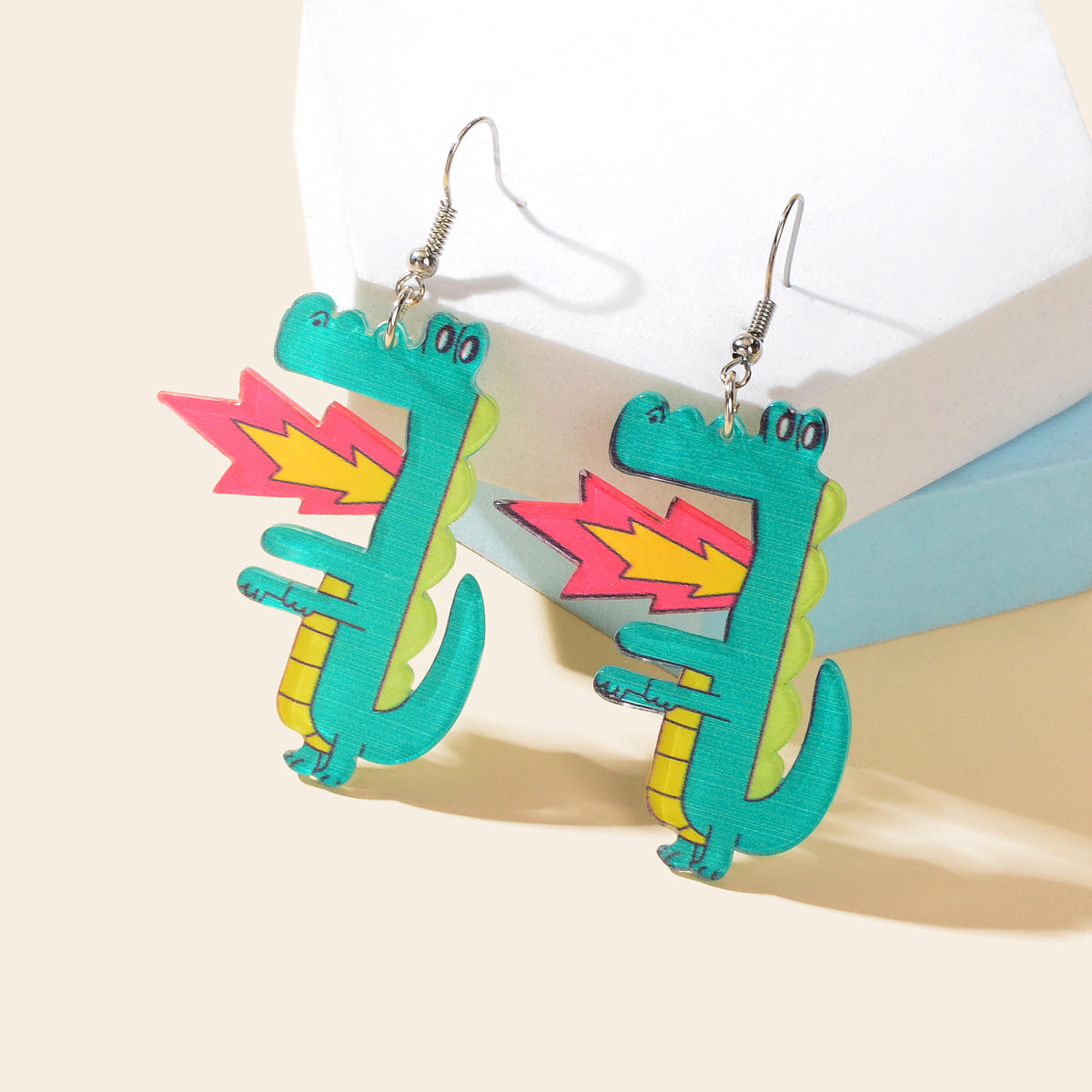 Spurt Fire Green Acrylic Dinosaur Dangle Earrings Cartoon Design Accessories