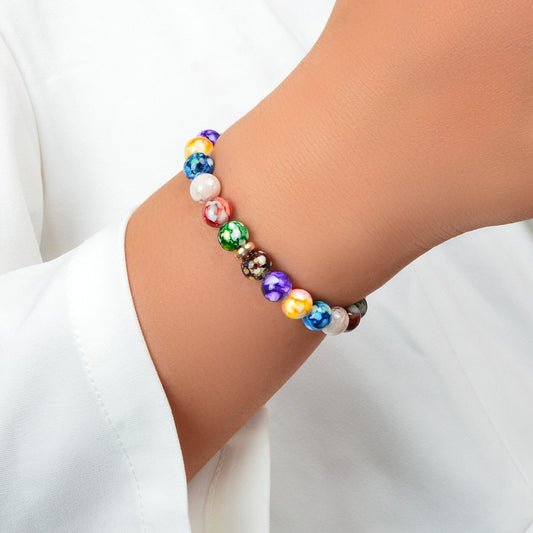 Bohemian Ethnic Style Colourful Resin Stone Beaded Stretchy Bracelet for Holiday