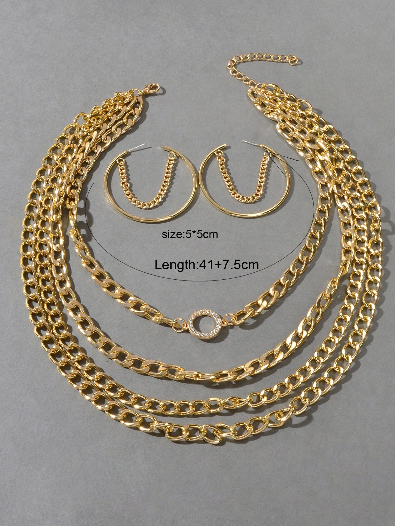 Gold Multi-Layer Chunky Chain Necklace with Tassel Earrings Statement Jewelry Set