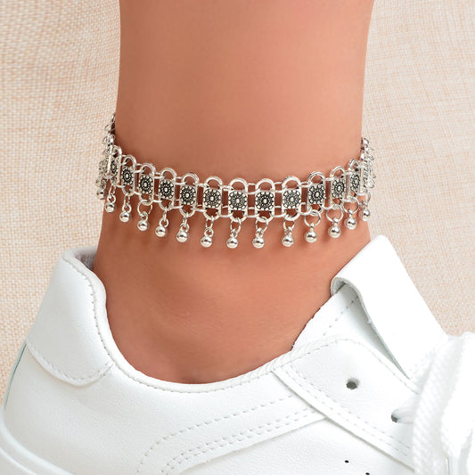 Ethnic Barefoot Sandal Beach Foot Jewellery Antique Silver Beads Anklet Bracelet