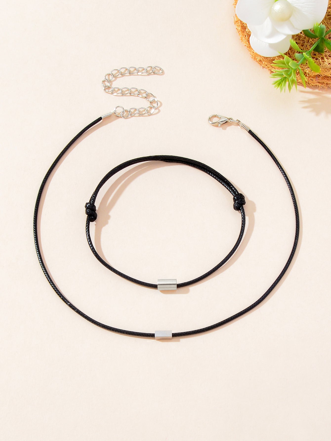 Minimalist Jewellery Metal Decor Black Rope Choker Necklace Adjustable Bracelet