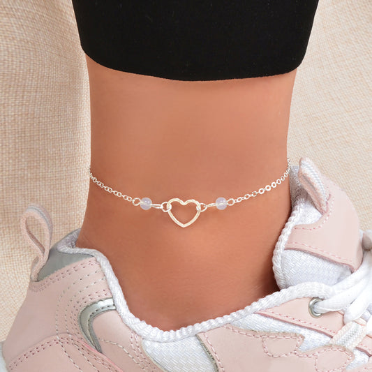 Dainty Foot Jewellery Girl Silver Chain Heart Charm Summer Barefoot Beach Anklet