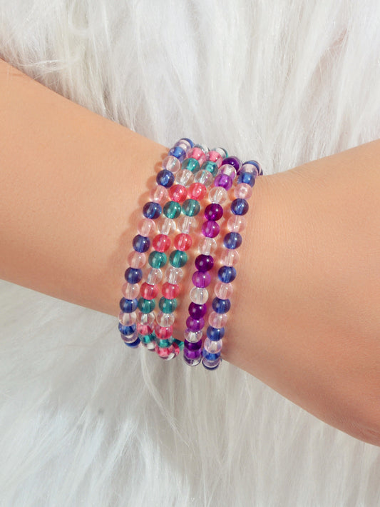 5 pcs Boho Chic Style Handmade Colorful Beads Elastic Bracelet Bangles for Women