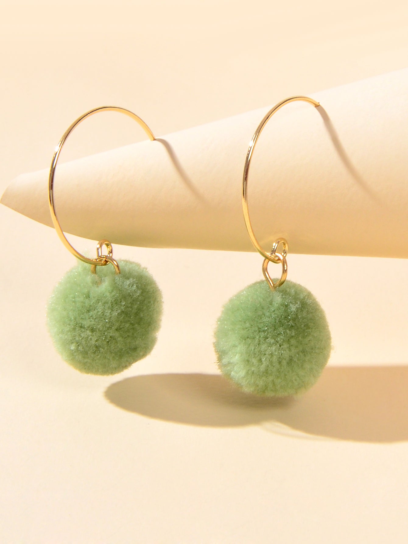 Trendy Accessories Women Dainty Gifts Khaki Green Ball Dangle Gold Hoop Earrings