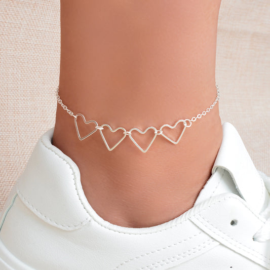 Hollow Heart Charm Adjustable Anklet Beach Accessories Minimalist Foot Jewellery