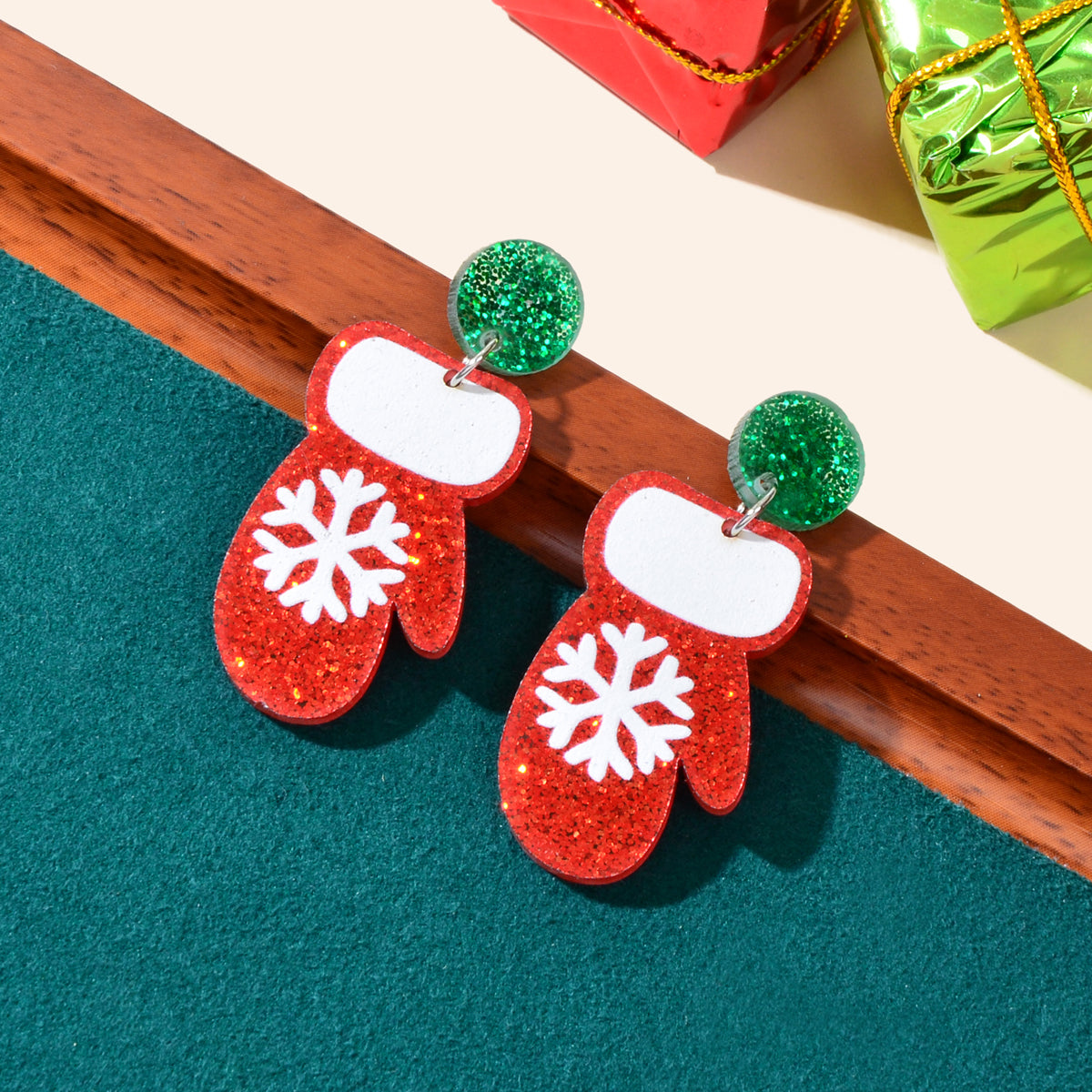 Christmas Series Jewellery Gift Snowflake Pattern Red Glove Dangle Stud Earrings