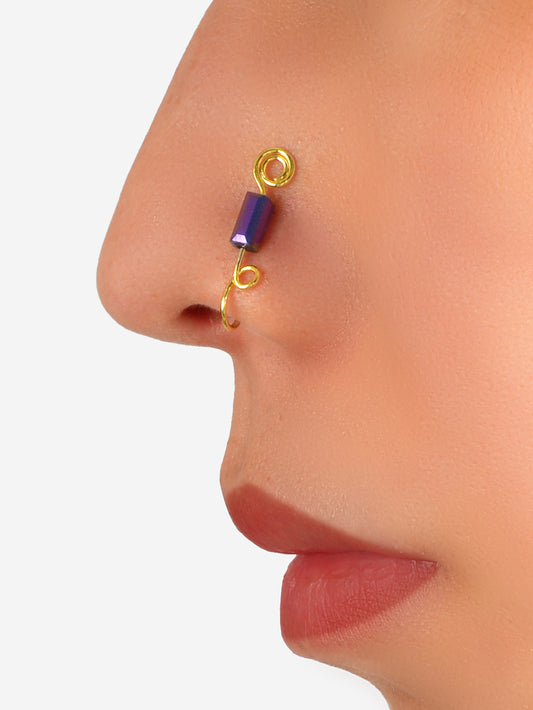 Faux Lip Ear Nose 1pc Geometric Purple Beads Non Piercing Clip On Nose Hoop Ring