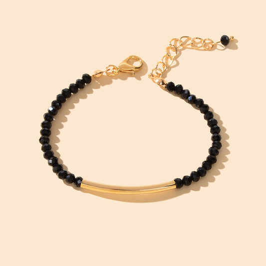 Trendy Handcrafted Black Beads Gold Metal String Bracelet Women Bangle Jewellery