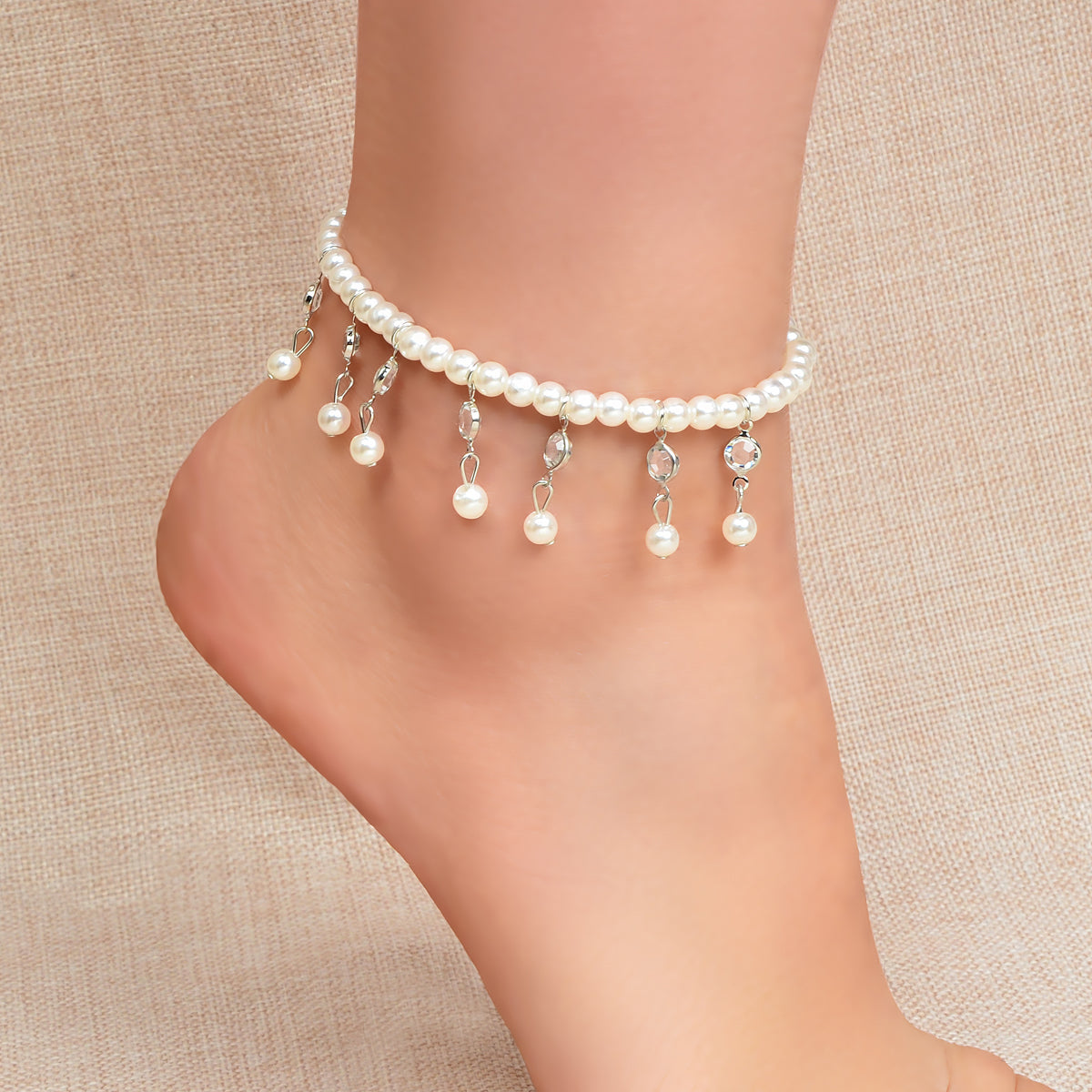 Beach Elastic Imitation Pearl Bead Charm Anklet Foot Chain Bracelet Jewelry Gift