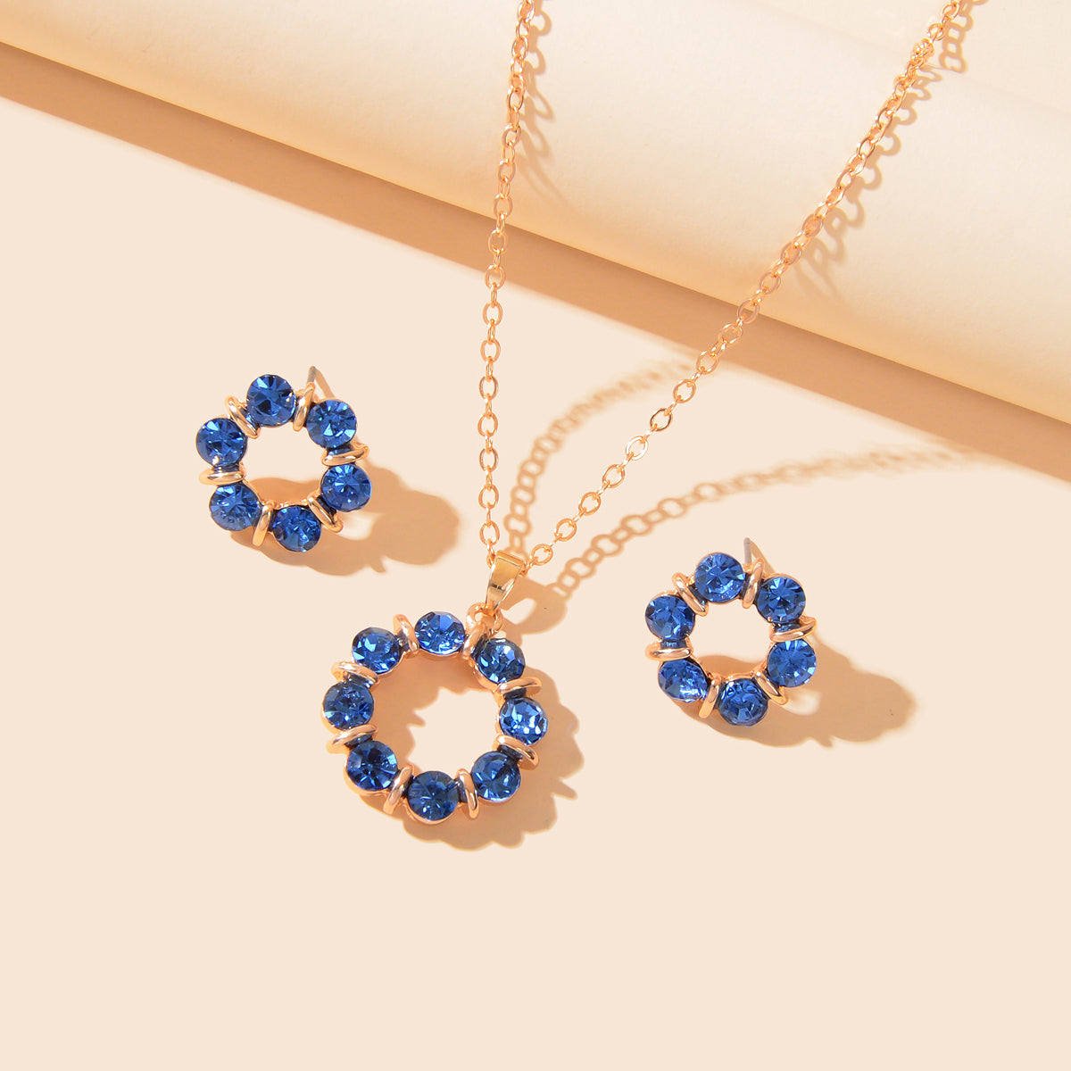 Colourful Rhinestone Flower Jewellry Set Round Charm Necklace Girl Stud Earrings