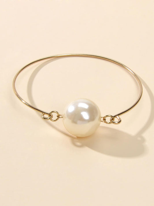 Female Jewellery Big Faux Pearl Decor Golden Bangle Collection Bracelets Women