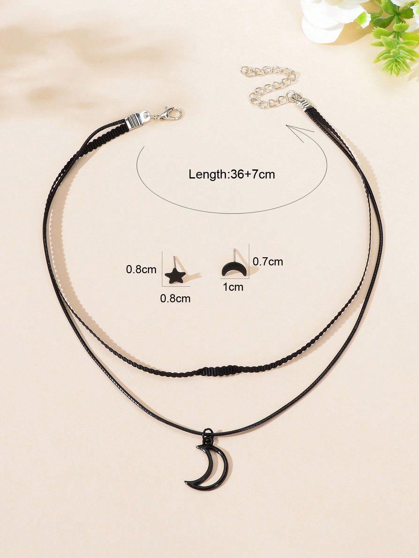 Black Moon Pendant Double Layer Short Necklace Star Crescent Earrings Gift Set