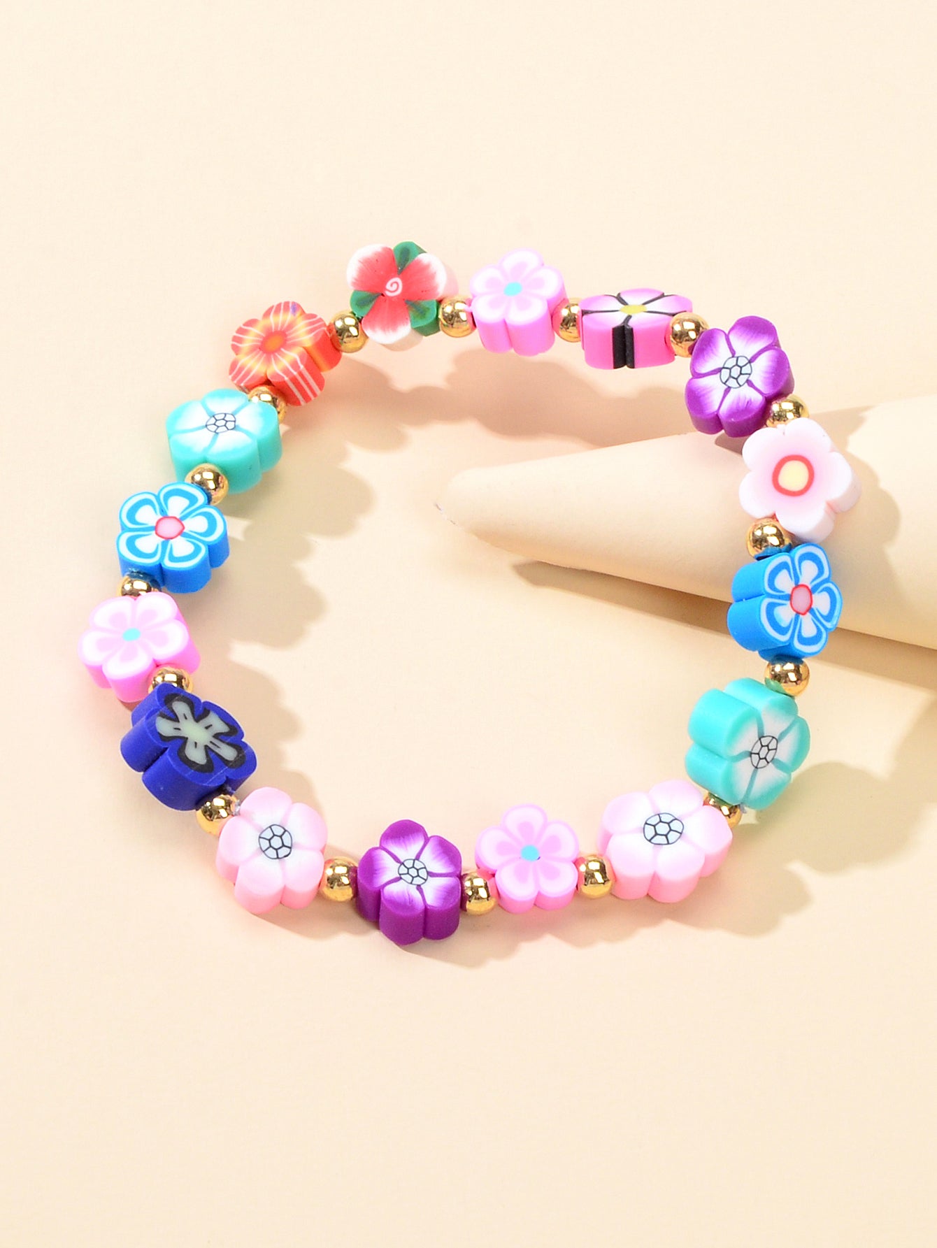 Funny Gifts for Women Multi-colored Random Shape Flower Elastic Bangle Bracelets