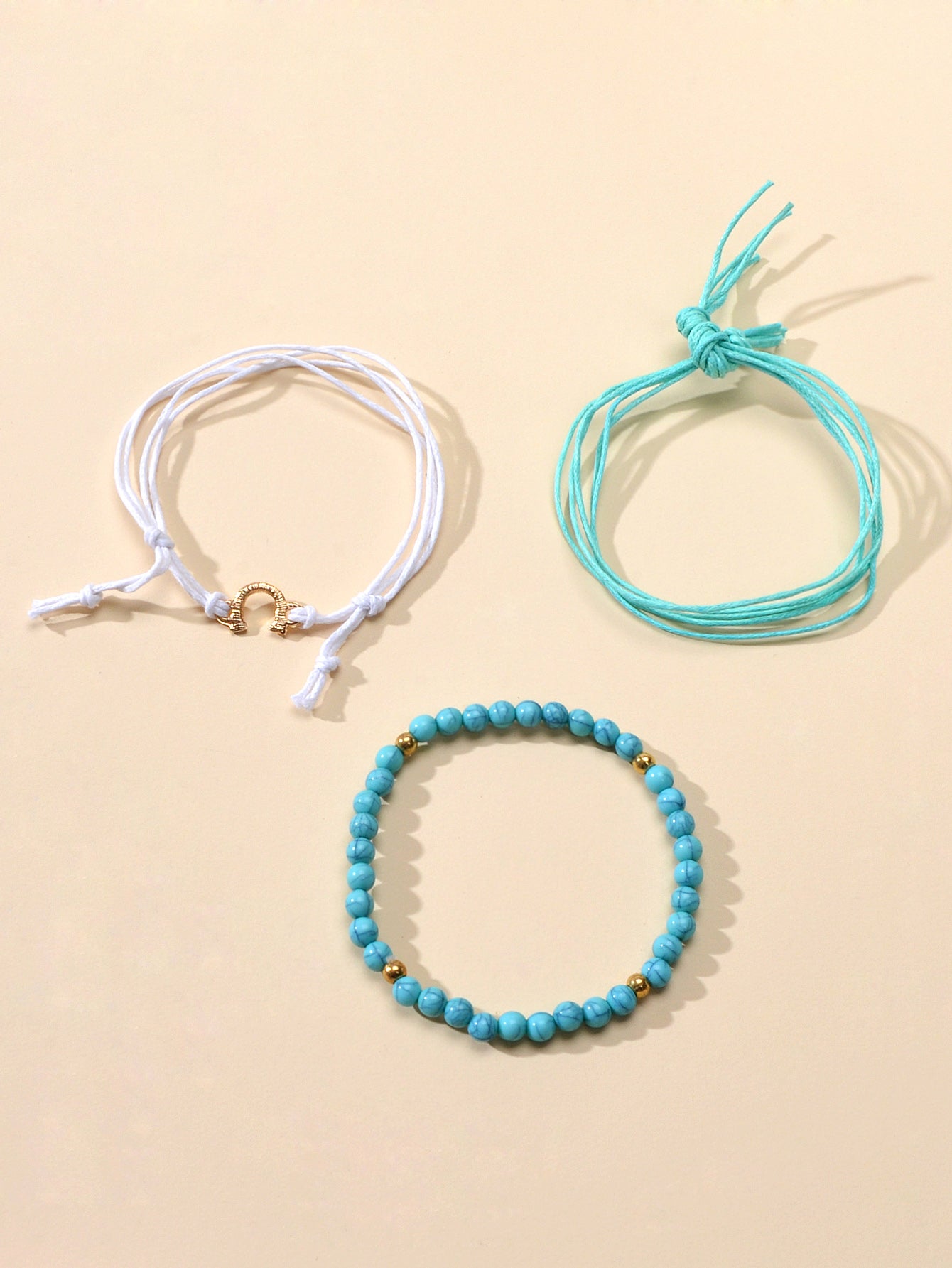 Ethnic Jewellery 3 pcs White Blue Rope Turquoise Elastic Bohemian Bracelets set