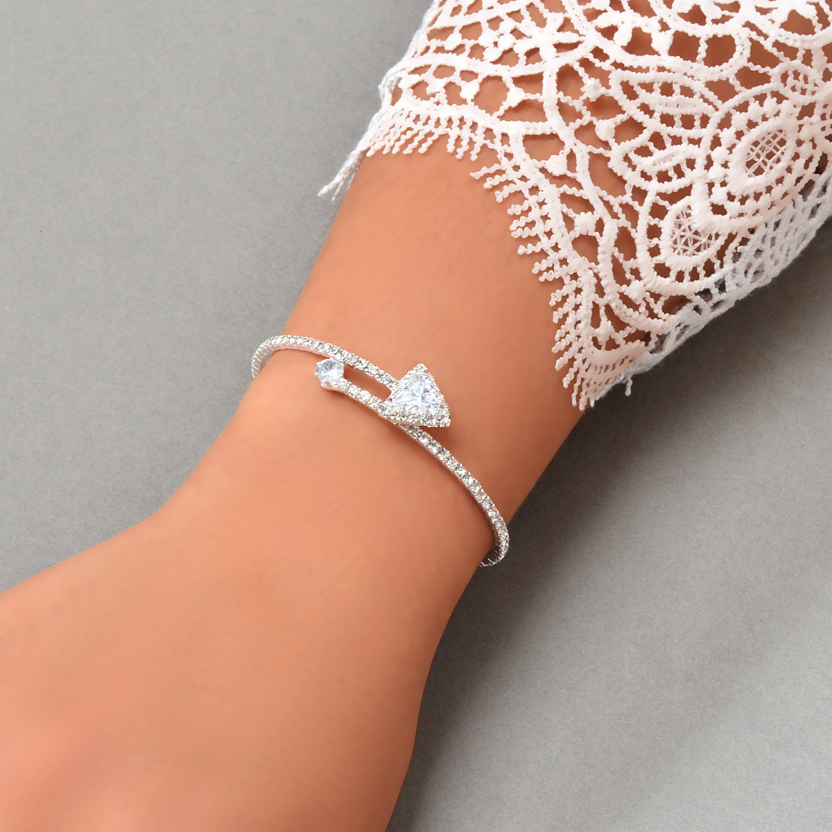 Sparkly Anniversary Gift Rhinestone Silver Arrow Bangle Wedding Bridal Bracelet