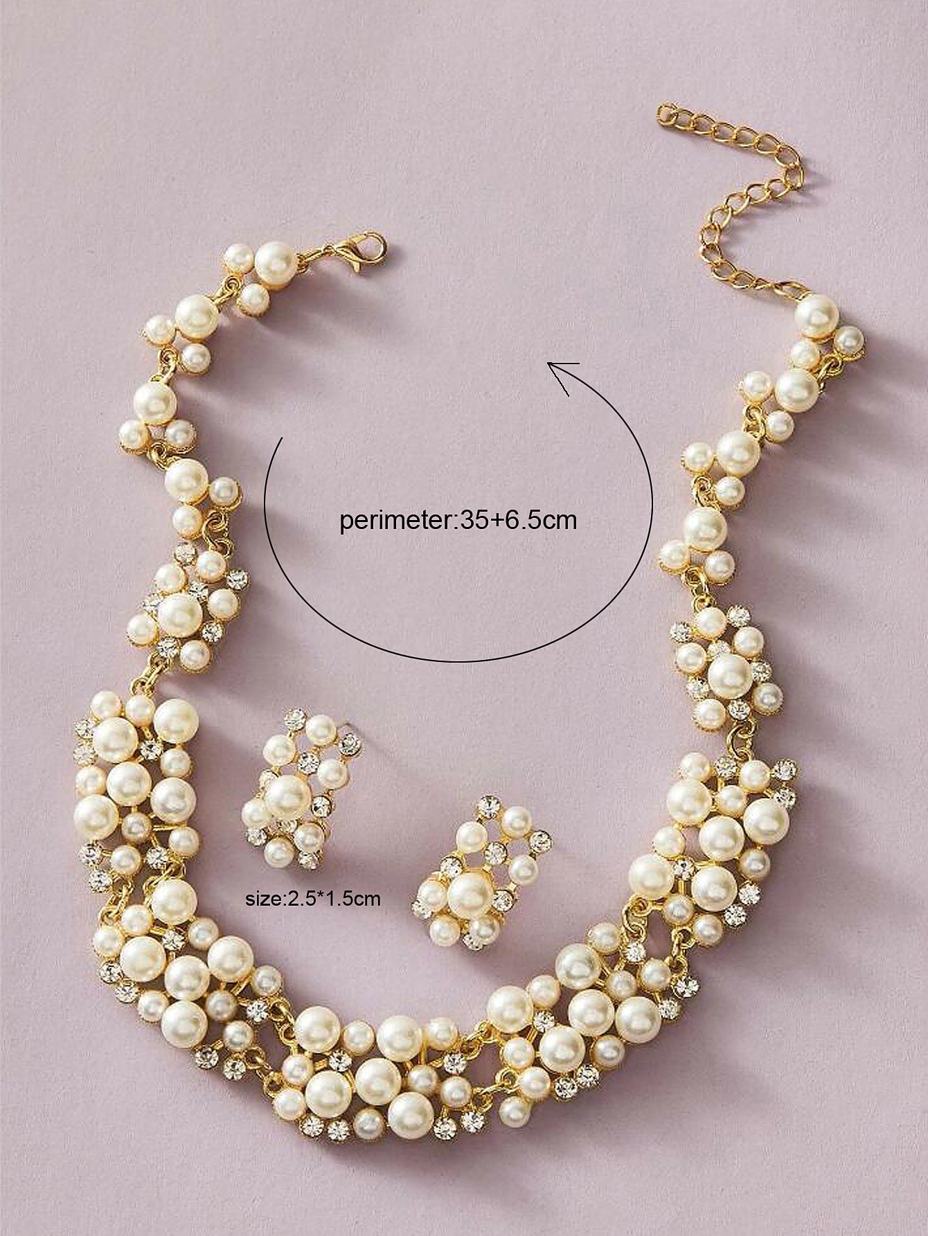 Rhinestone Pearl Collar Necklace Stud Earrings Luxurious Engagement Jewelry Set