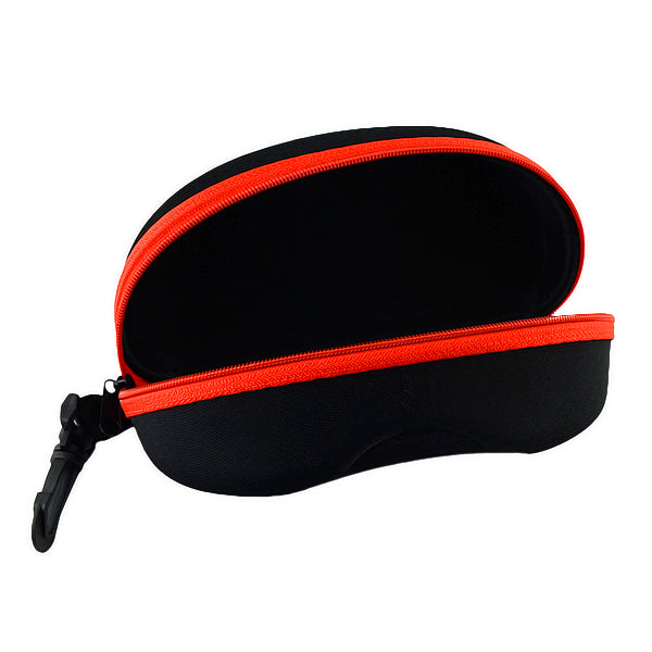 A Hard Sunglasses Case with Lock Clasp and Zipper Closure