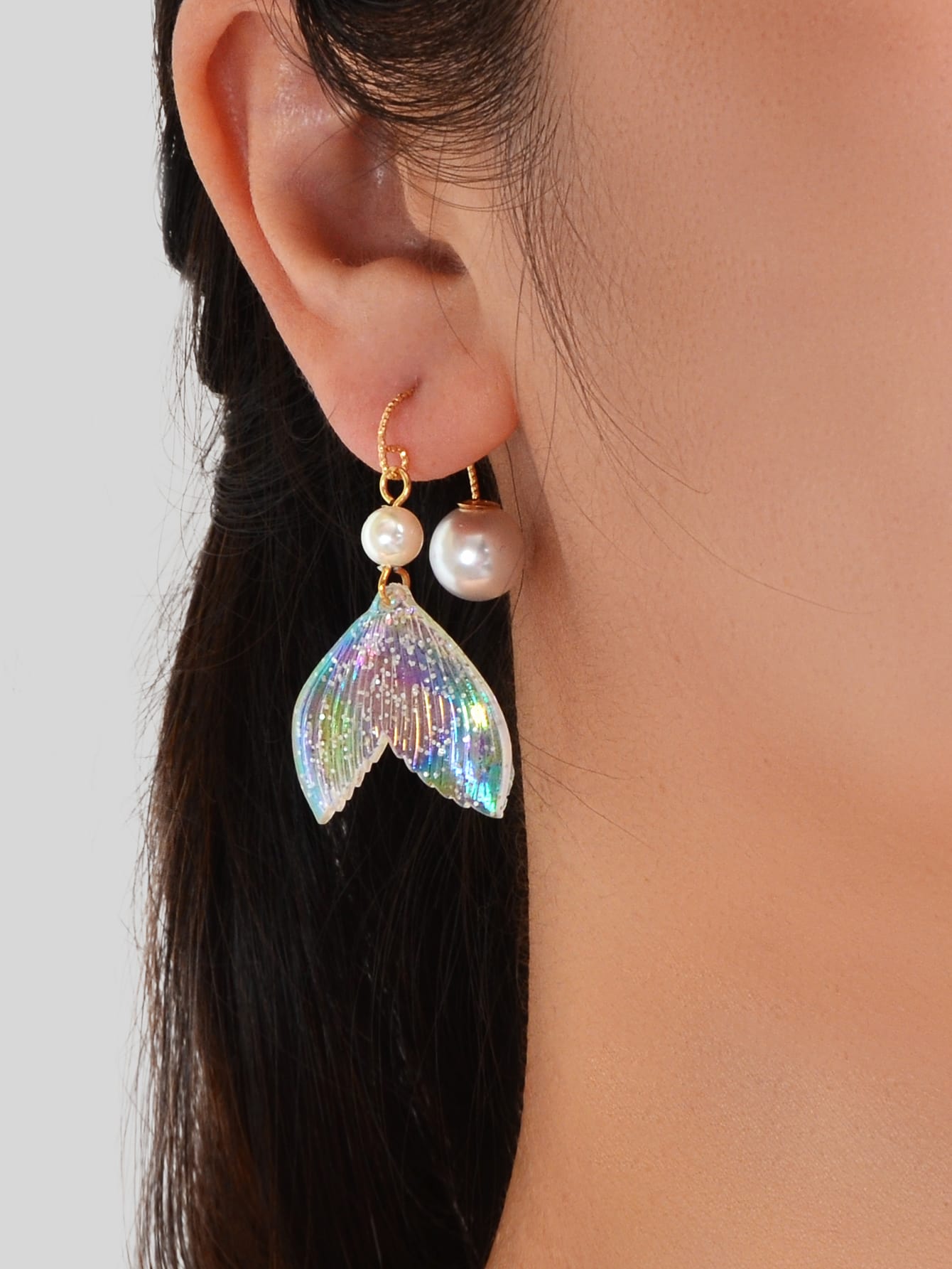 New Statement Pearl Decor Mermaid Tail Drop Earrings Shiny Women Teens Jewellery