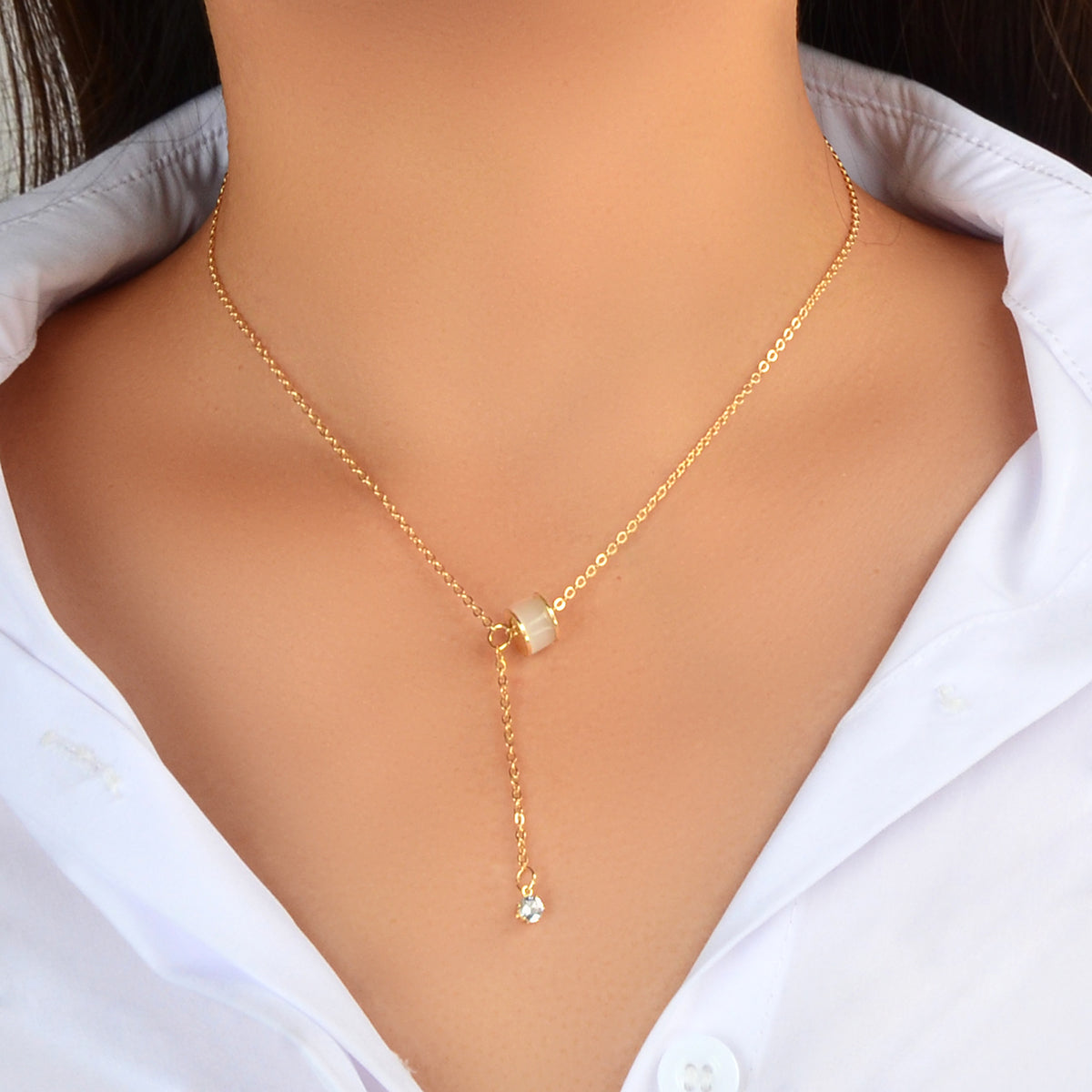 Designer Jewellery Gold Tone Y Lariat Dainty Rhinestone Drop Charm Necklace Gift