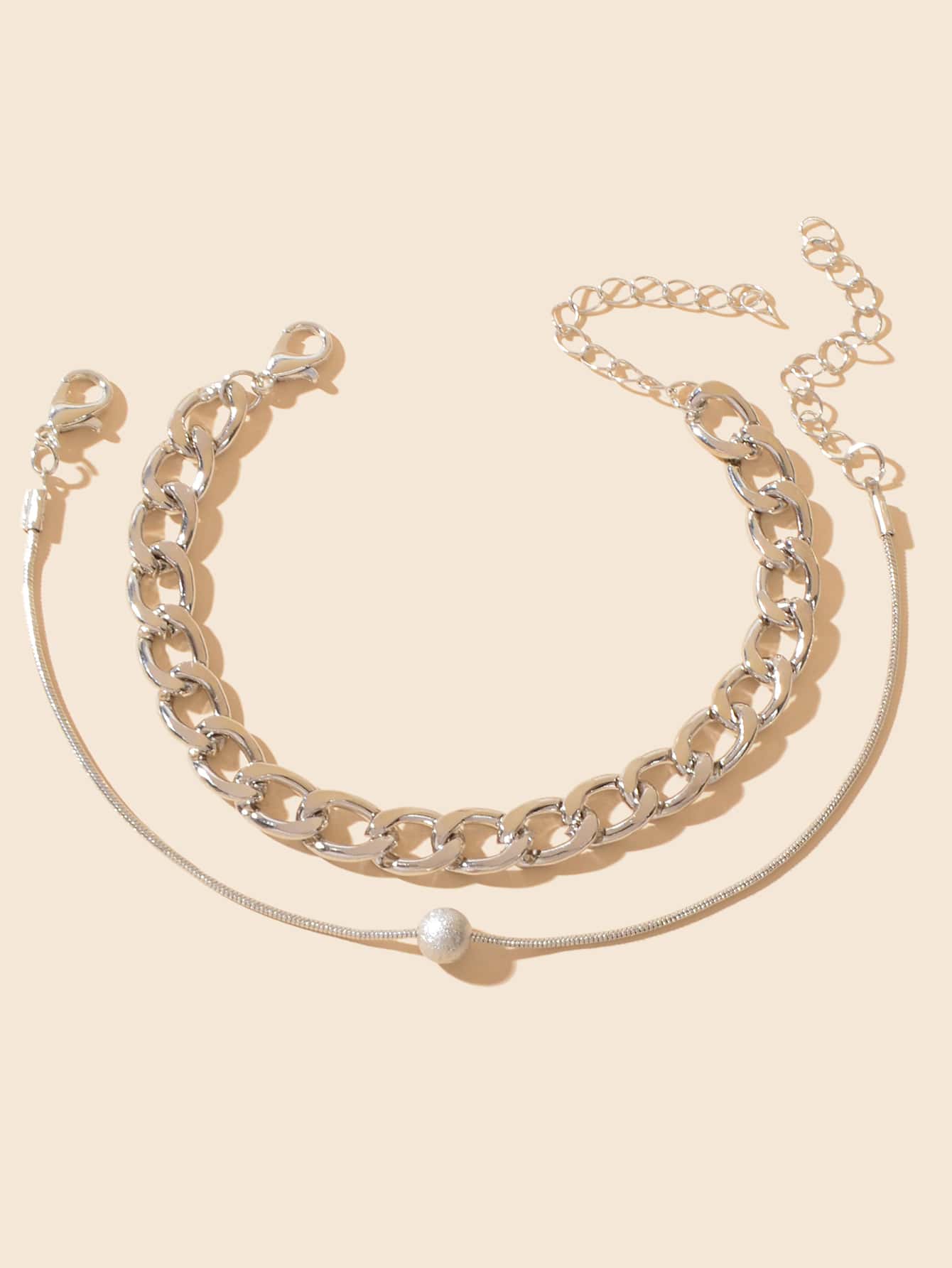 Silver Double-Layer Chunky Chain Anklet - Stylish Statement for Your Ankles