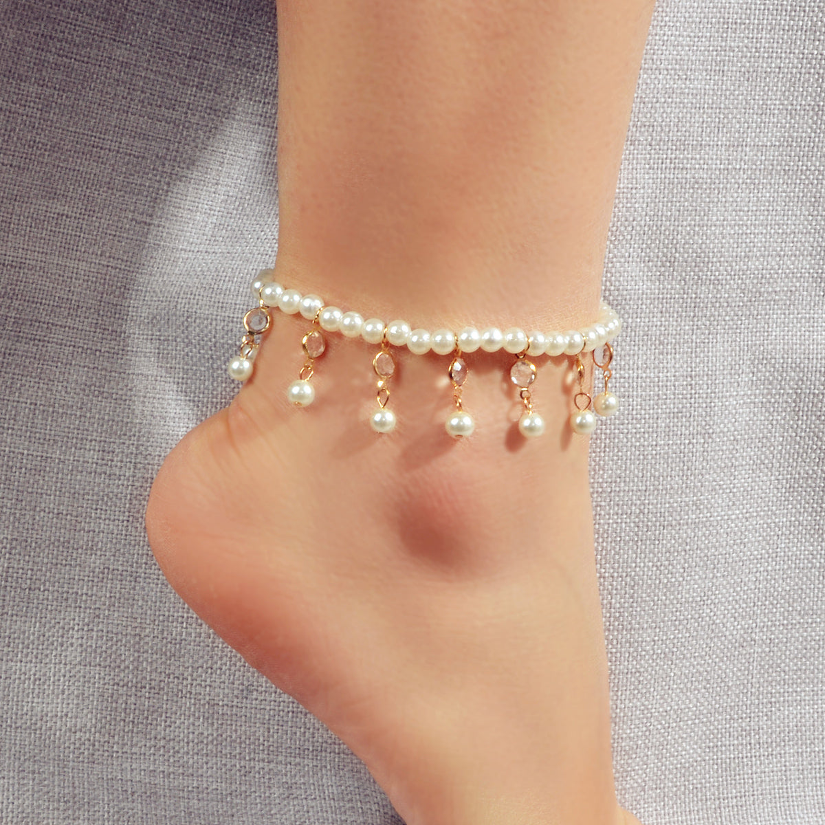 Beach Elastic Imitation Pearl Bead Charm Anklet Foot Chain Bracelet Jewelry Gift