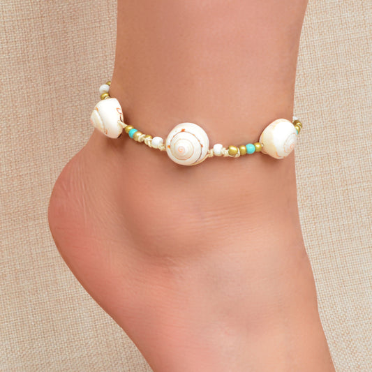 Ethnic Bohemian Handmade Rope Braided Seed Beads Conch Adjustable Beach Anklet