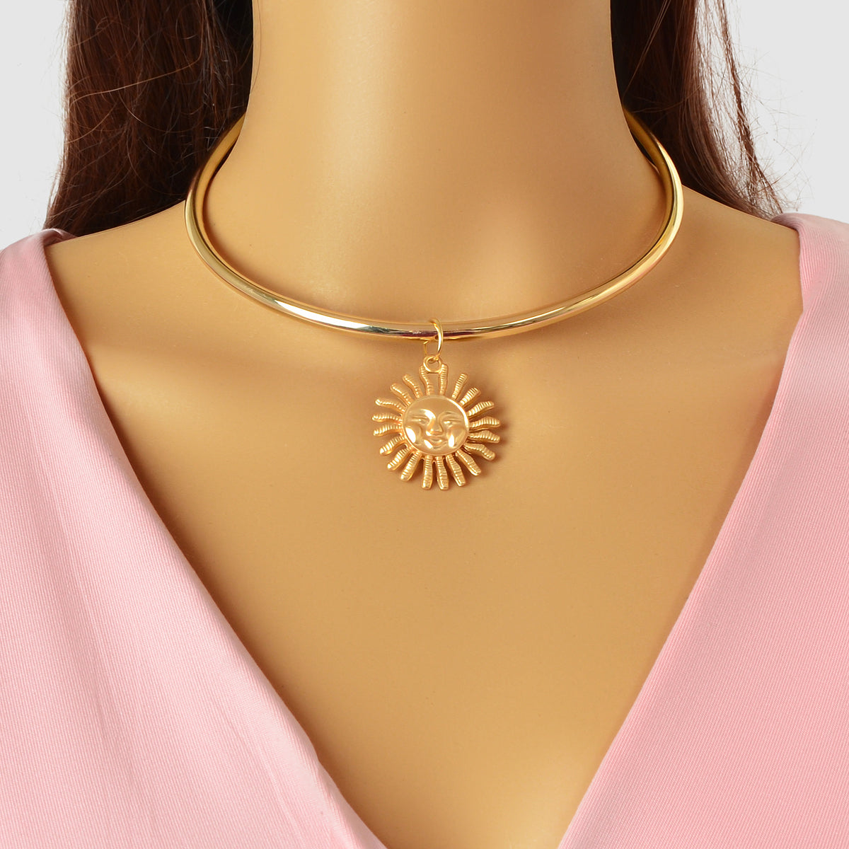 Cool Rock Style Gold Choker Collar Smile Sun Collar Necklace Party Decoration