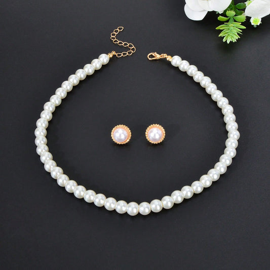 White Pearl Necklace with Large Pearl Earrings Elegant Jewellery Set Party Gift