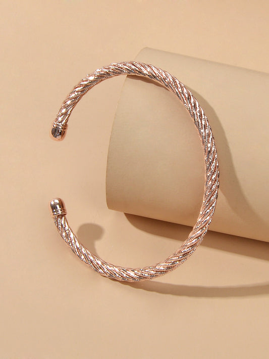 Good Quality Punk Minimalist Rosegold Silver Open Cuff Bangle Statement Bracelet