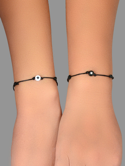 2 pcs Black Rope Adjustable Star String Couple Matching Bracelets Friend Gifts