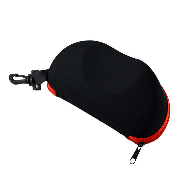 A Hard Sunglasses Case with Lock Clasp and Zipper Closure