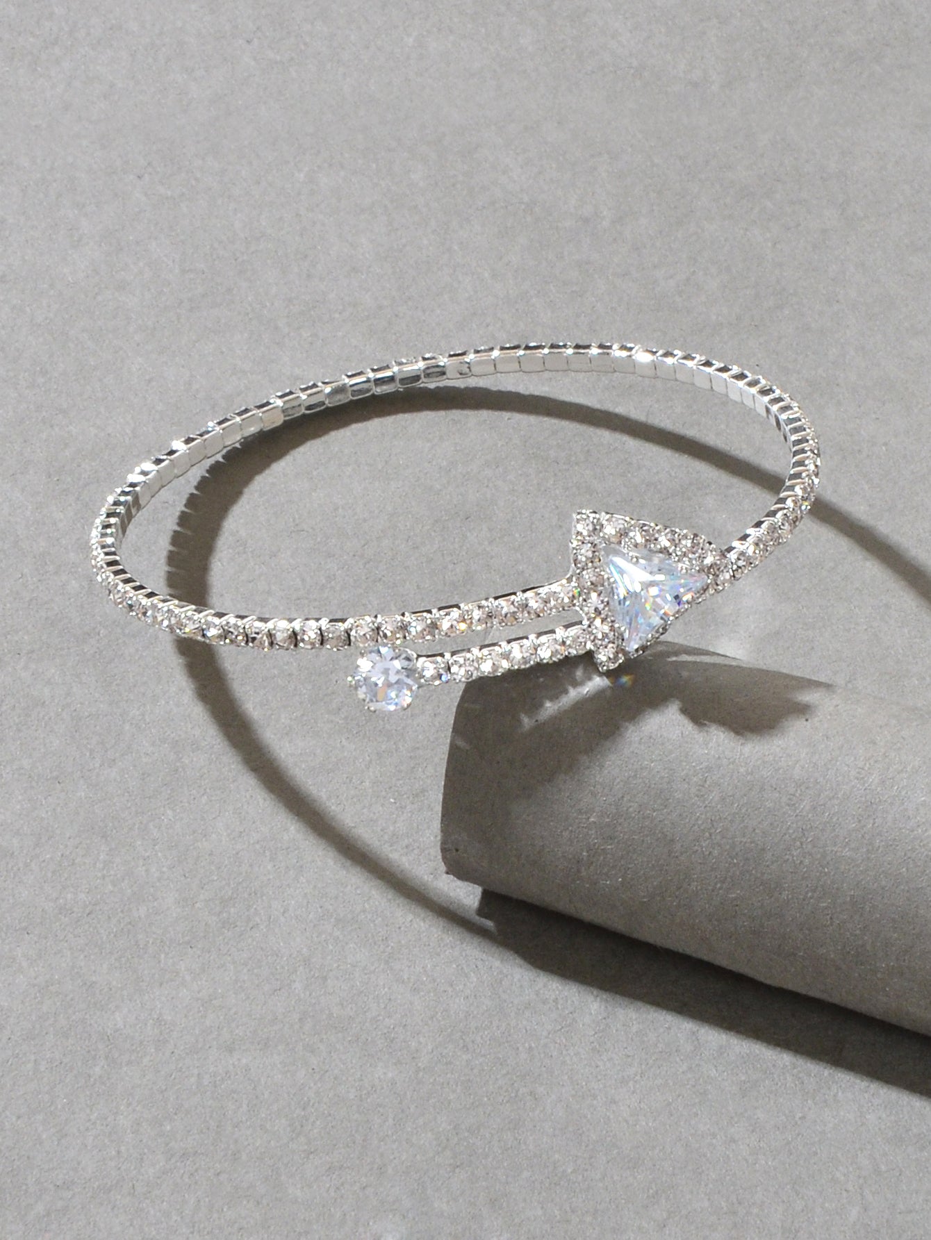 Sparkly Anniversary Gift Rhinestone Silver Arrow Bangle Wedding Bridal Bracelet