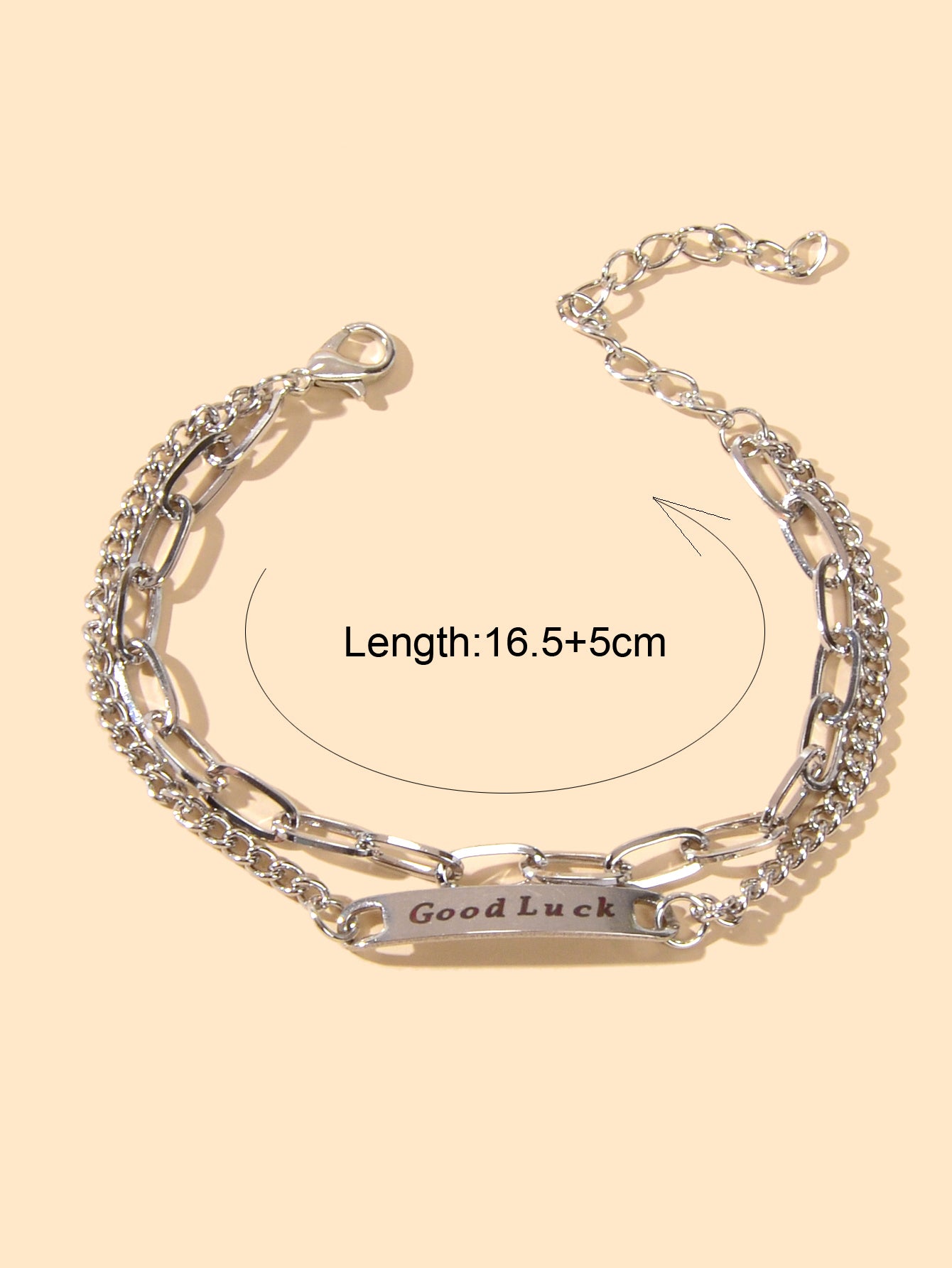 Punk Hip Hop Jewellery Double layer Silver Chain Good Luck Letter Charm Bracelet