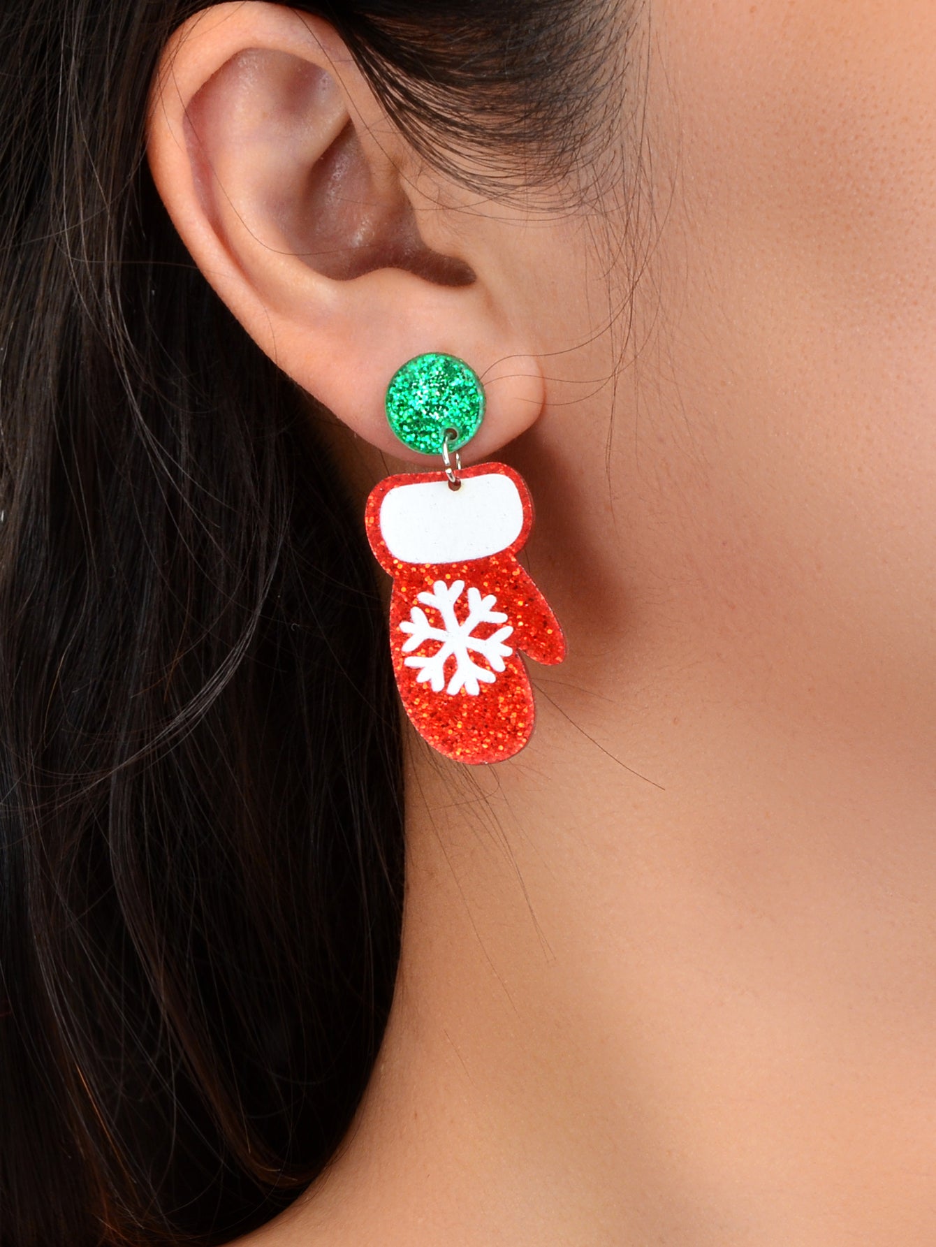 Christmas Series Jewellery Gift Snowflake Pattern Red Glove Dangle Stud Earrings