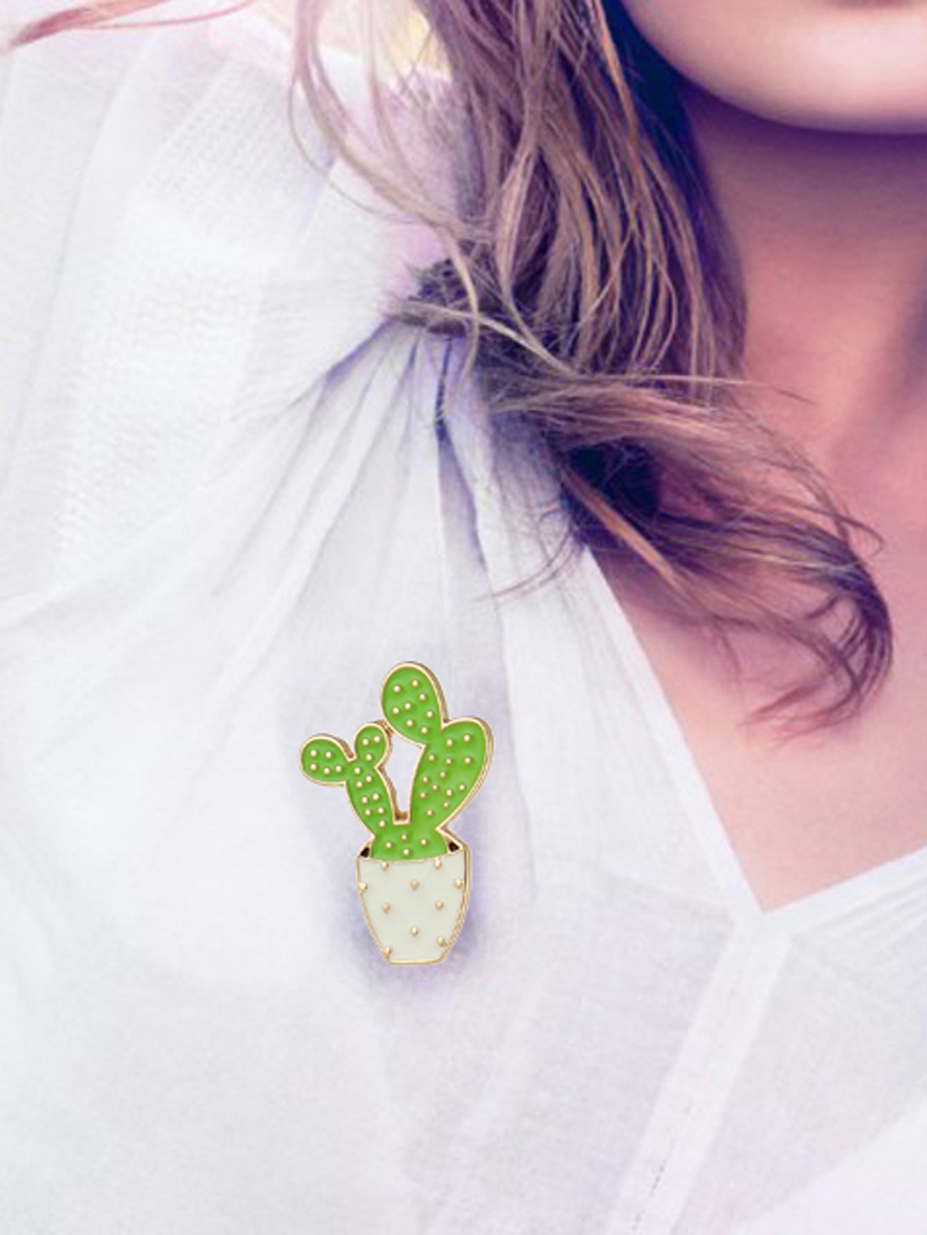 Cute Cartoon Cactus Enamel Lapel Pins Potted Plant Brooches Novelty Badges Gift