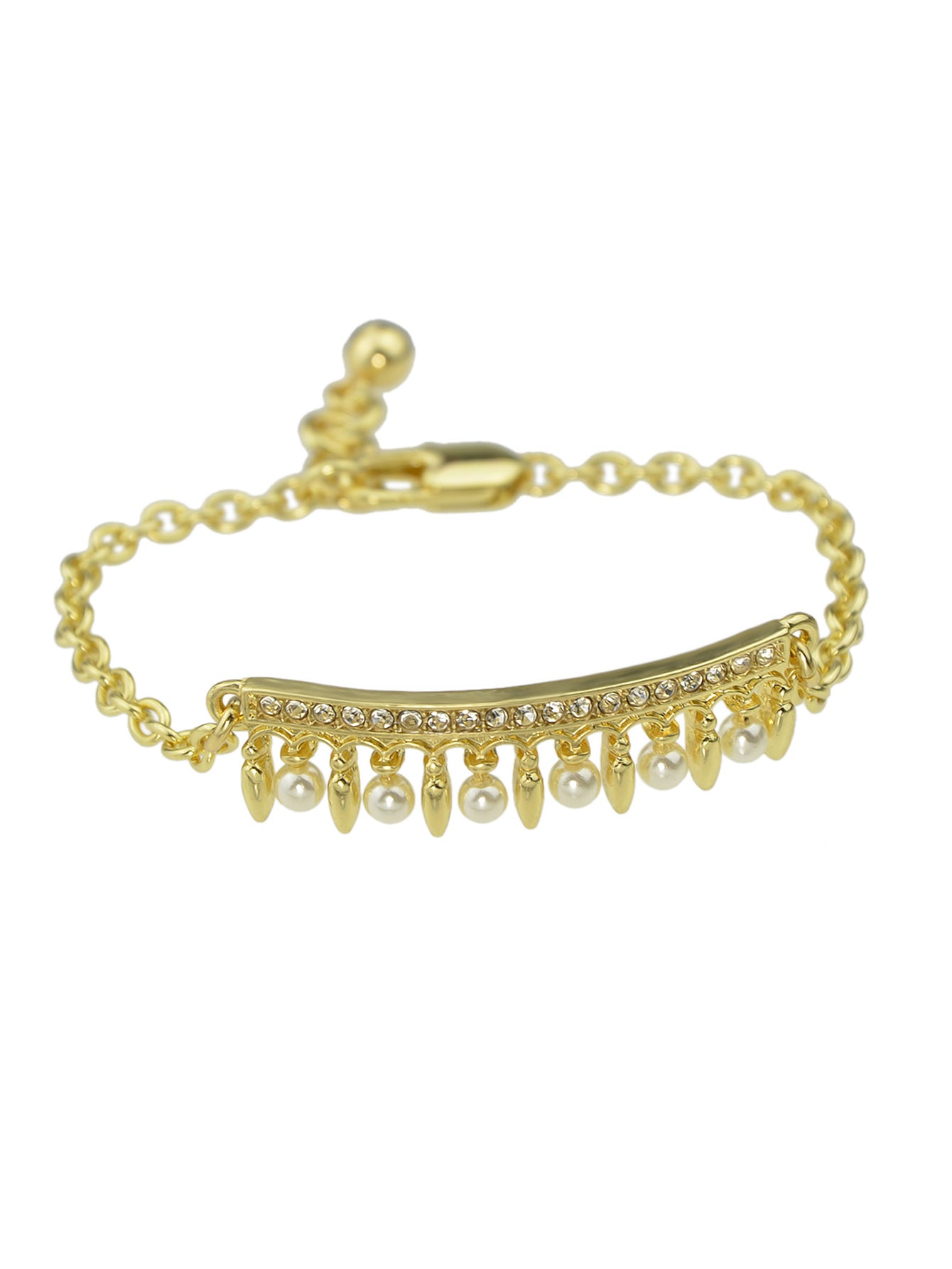 Textured Accessories Pearl Rhinestone Gold Charm Friendship Classic Bracelet