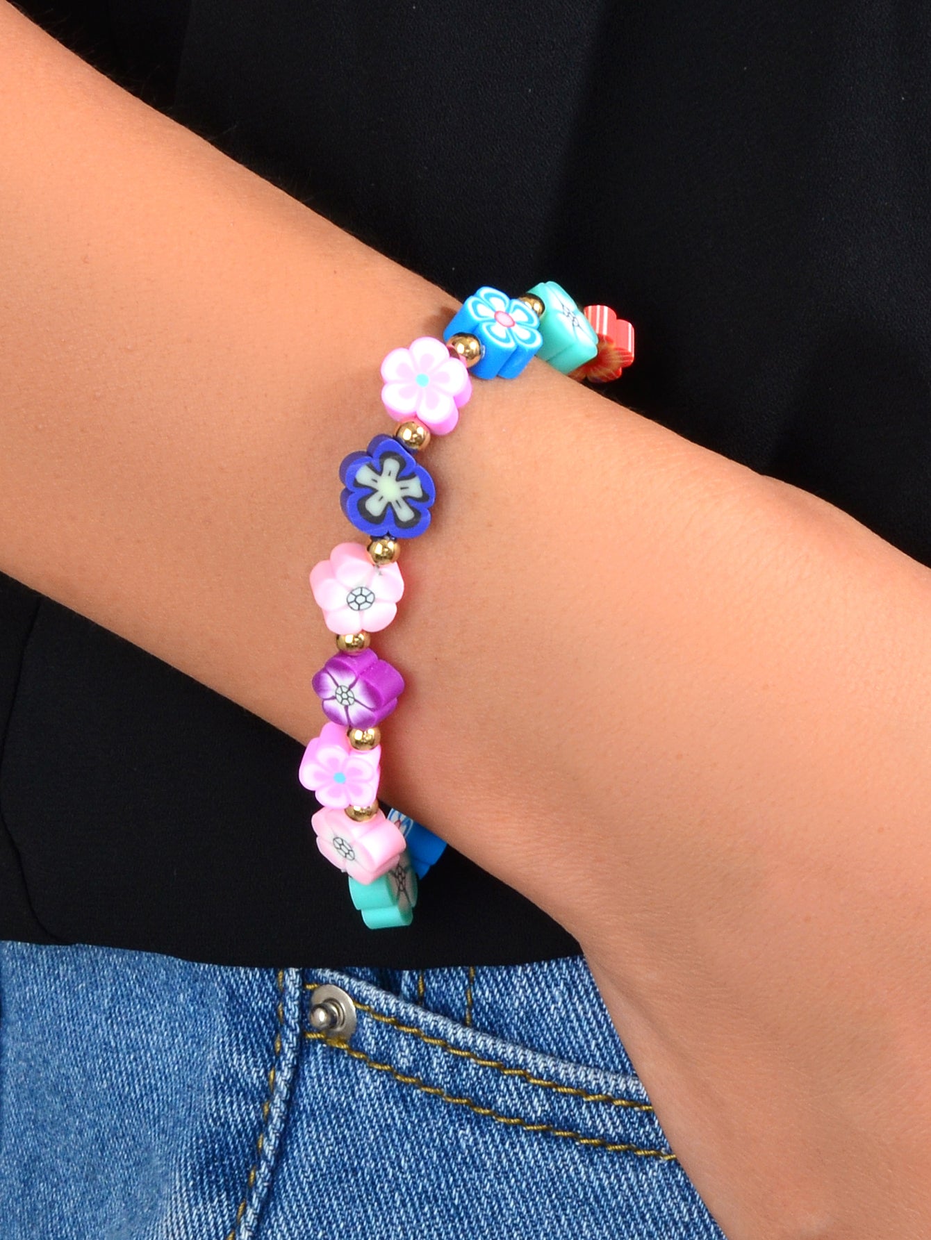 Funny Gifts for Women Multi-colored Random Shape Flower Elastic Bangle Bracelets