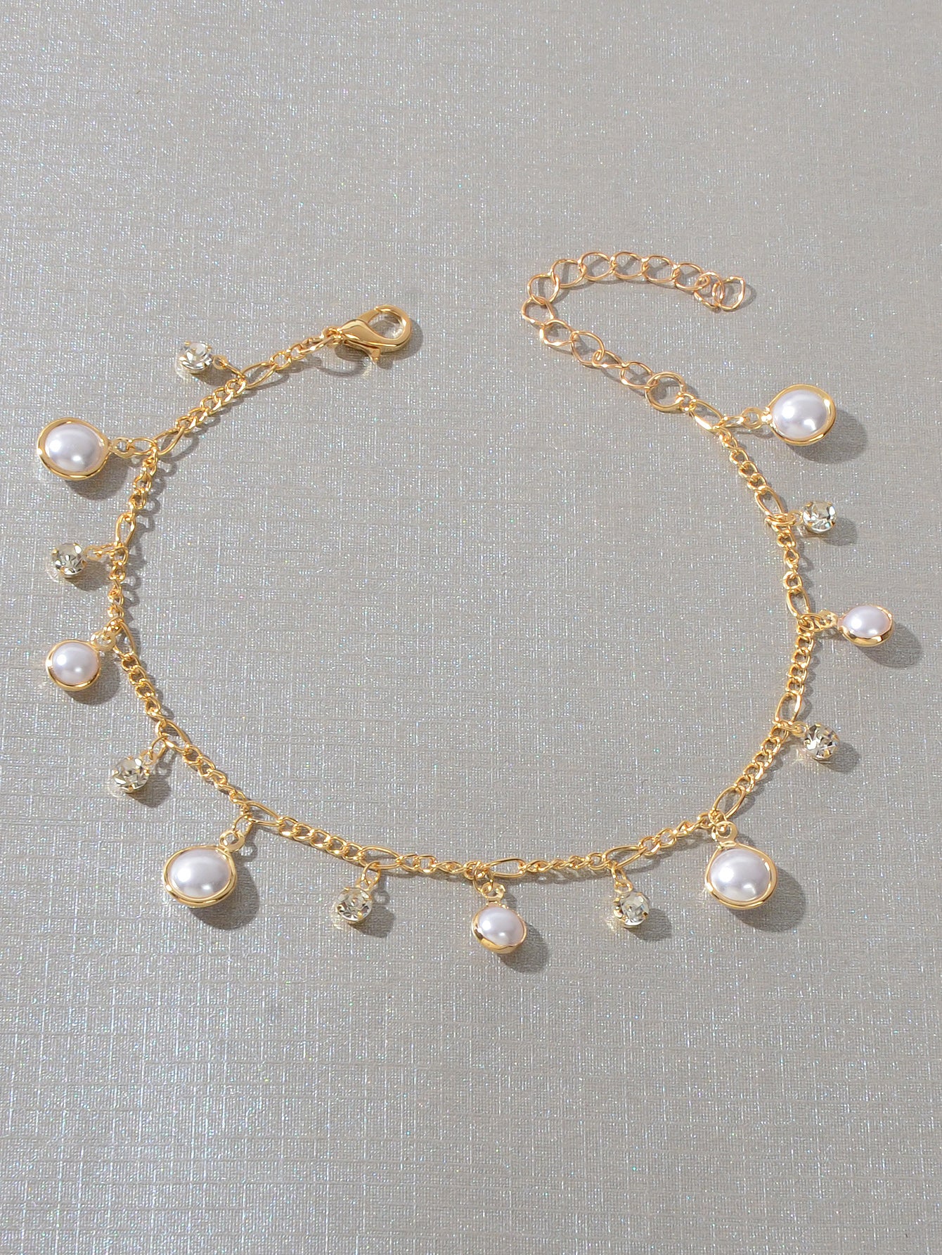 Boho Chic Pearl and Rhinestone Charm Gold Chain Anklet Adjustable Foot Jewellery