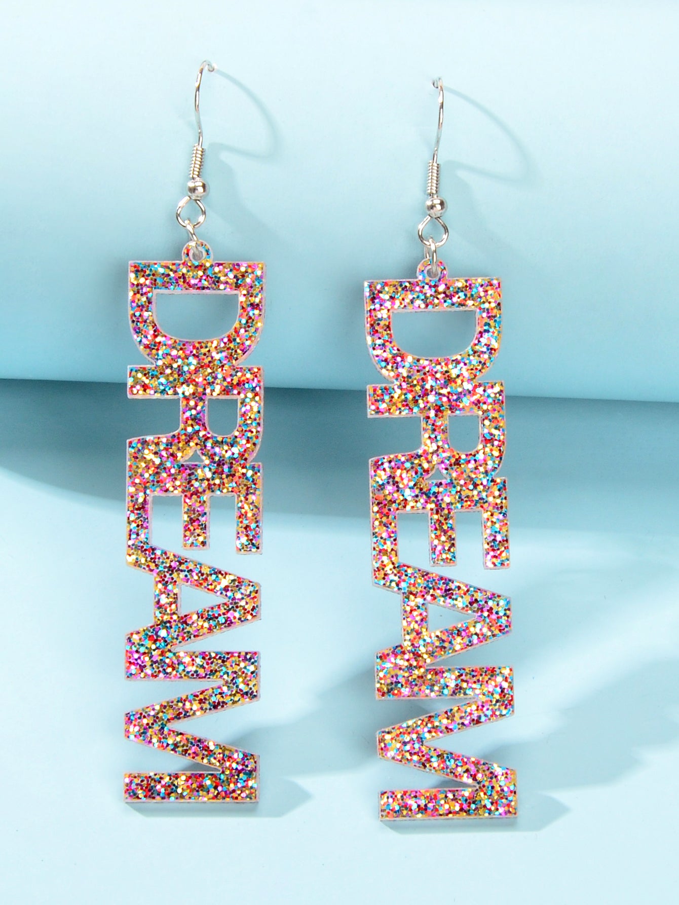 Party Jewelry Sparkling Glitter Colourful Sequins Dream Letter Drop Earrings