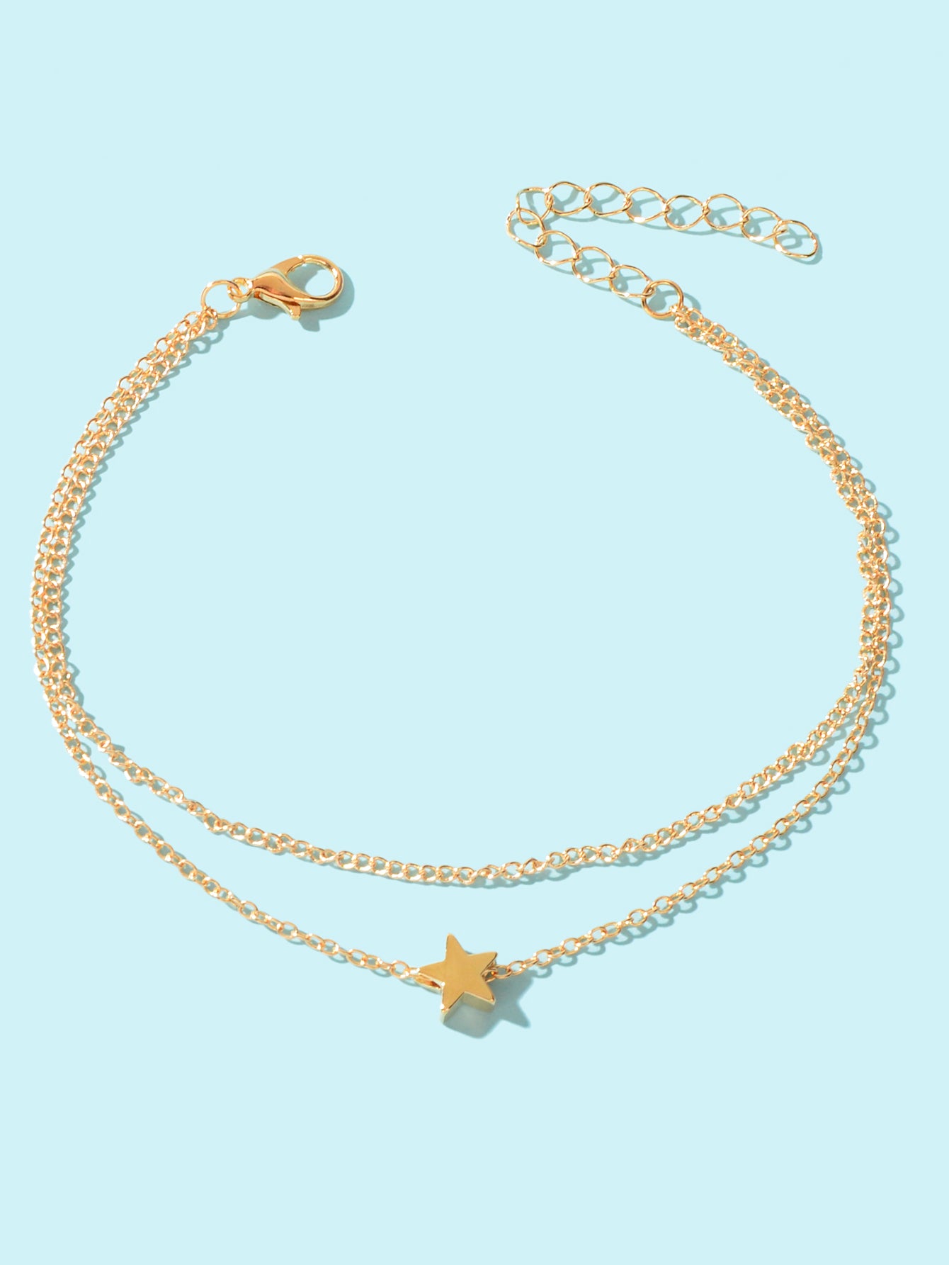 Minimalist Double layered Gold Chain Star Charm Anklet Adjustable Foot Jewellery