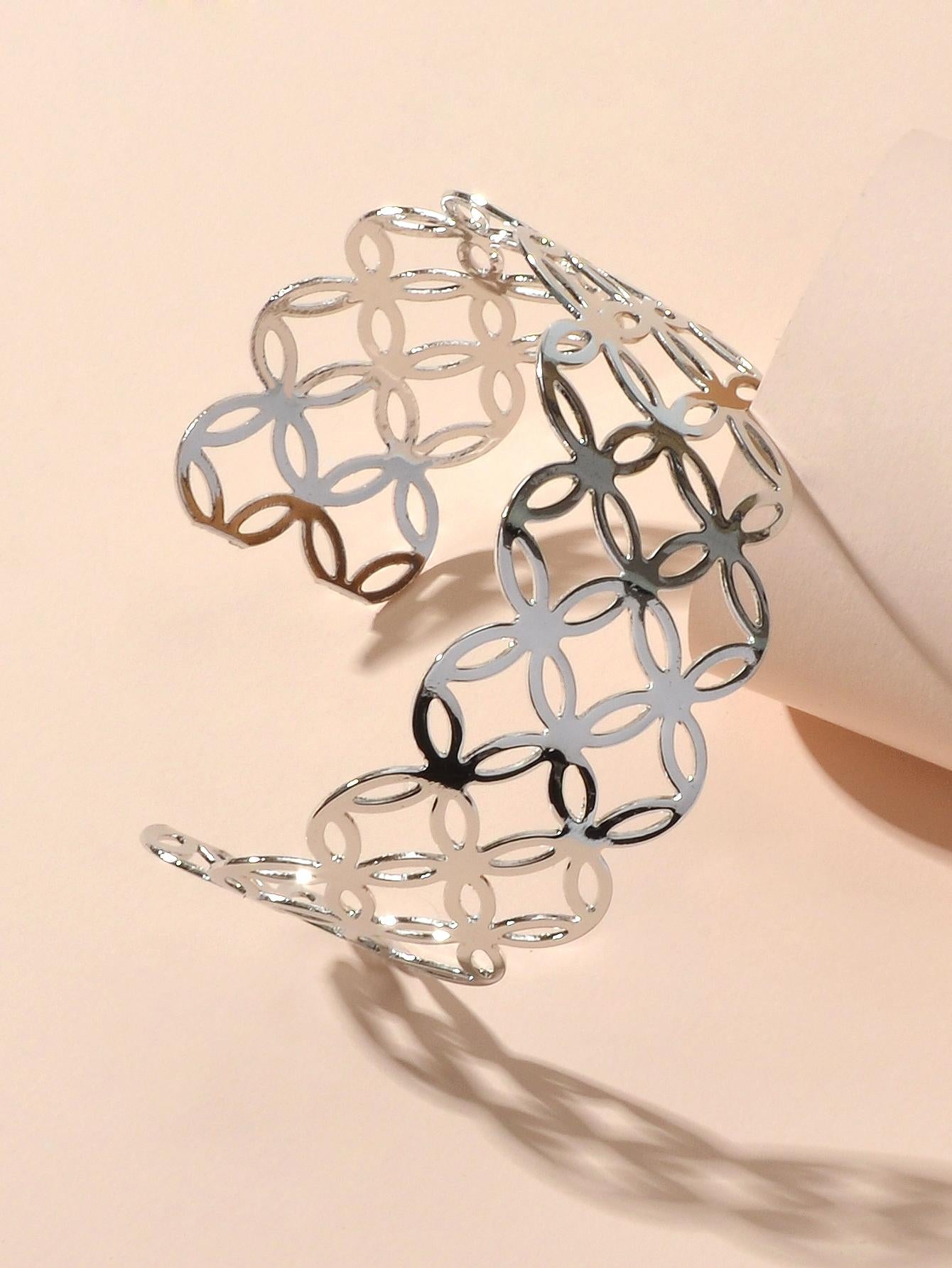 Hollow Cutout Wide Cuff Bangle Modern Statement Bracelet