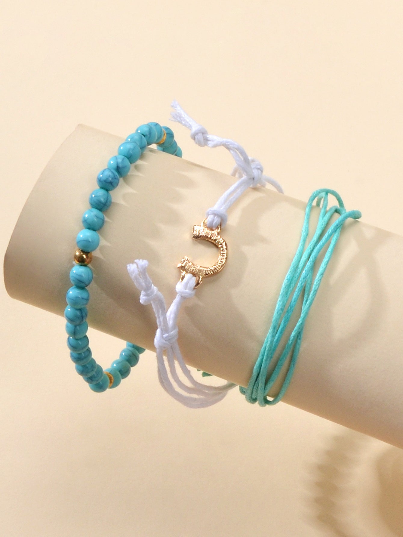 Ethnic Jewellery 3 pcs White Blue Rope Turquoise Elastic Bohemian Bracelets set