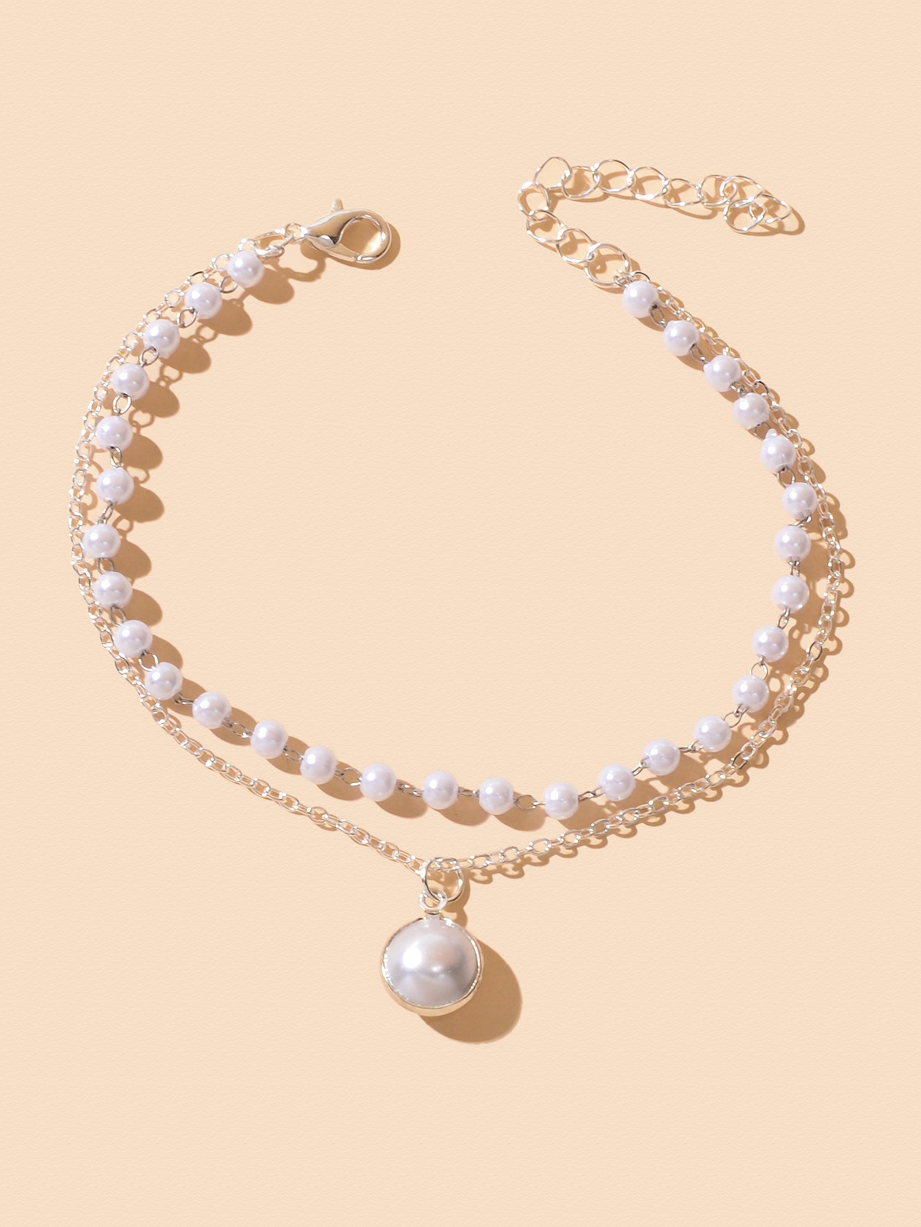 Double layer Gold Silver Chain Pearl Decor Anklet Foot Jewelry Beach Accessories